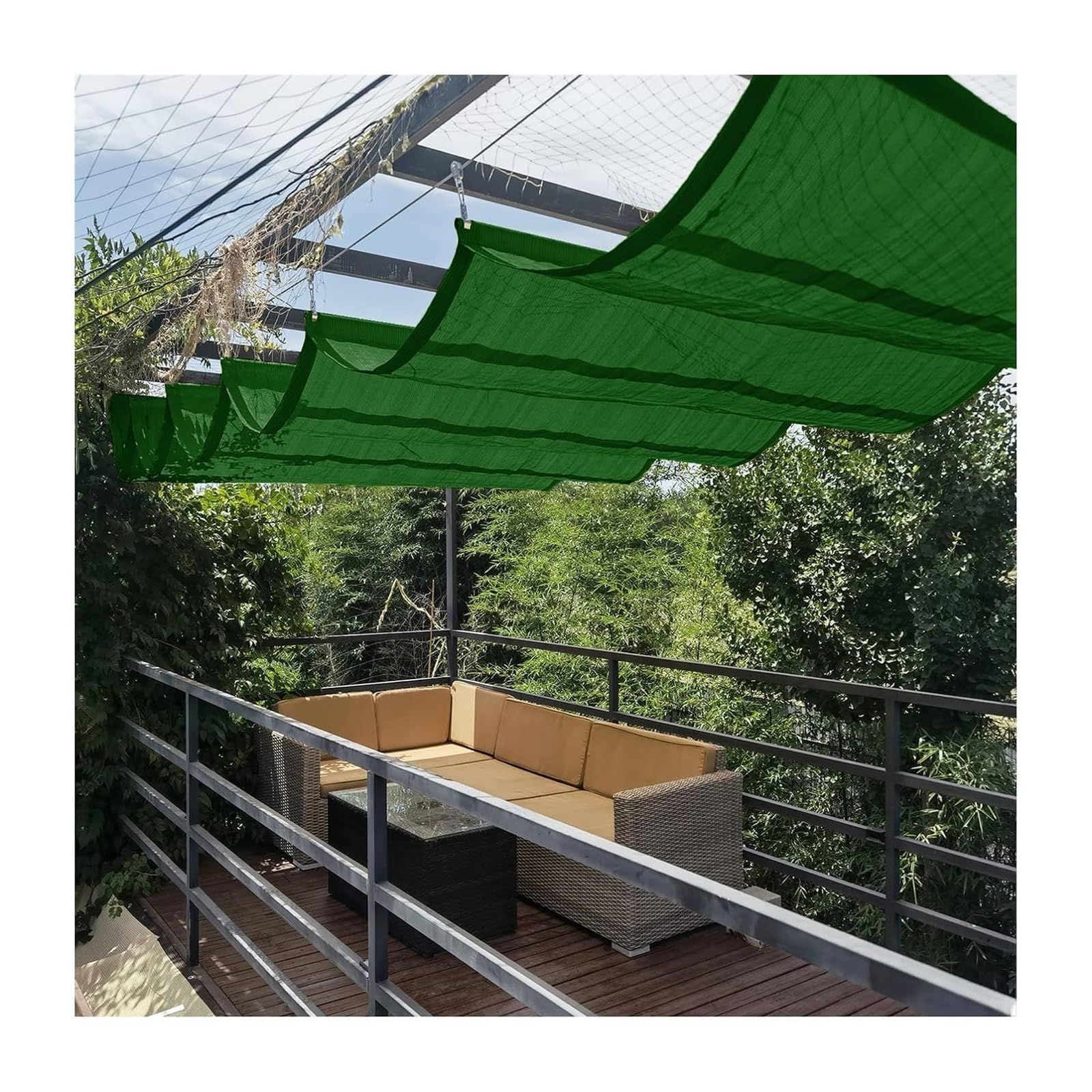 Voile d'ombrage rétractable en U pour pergola extérieure, tonnelle et terrasse de cour