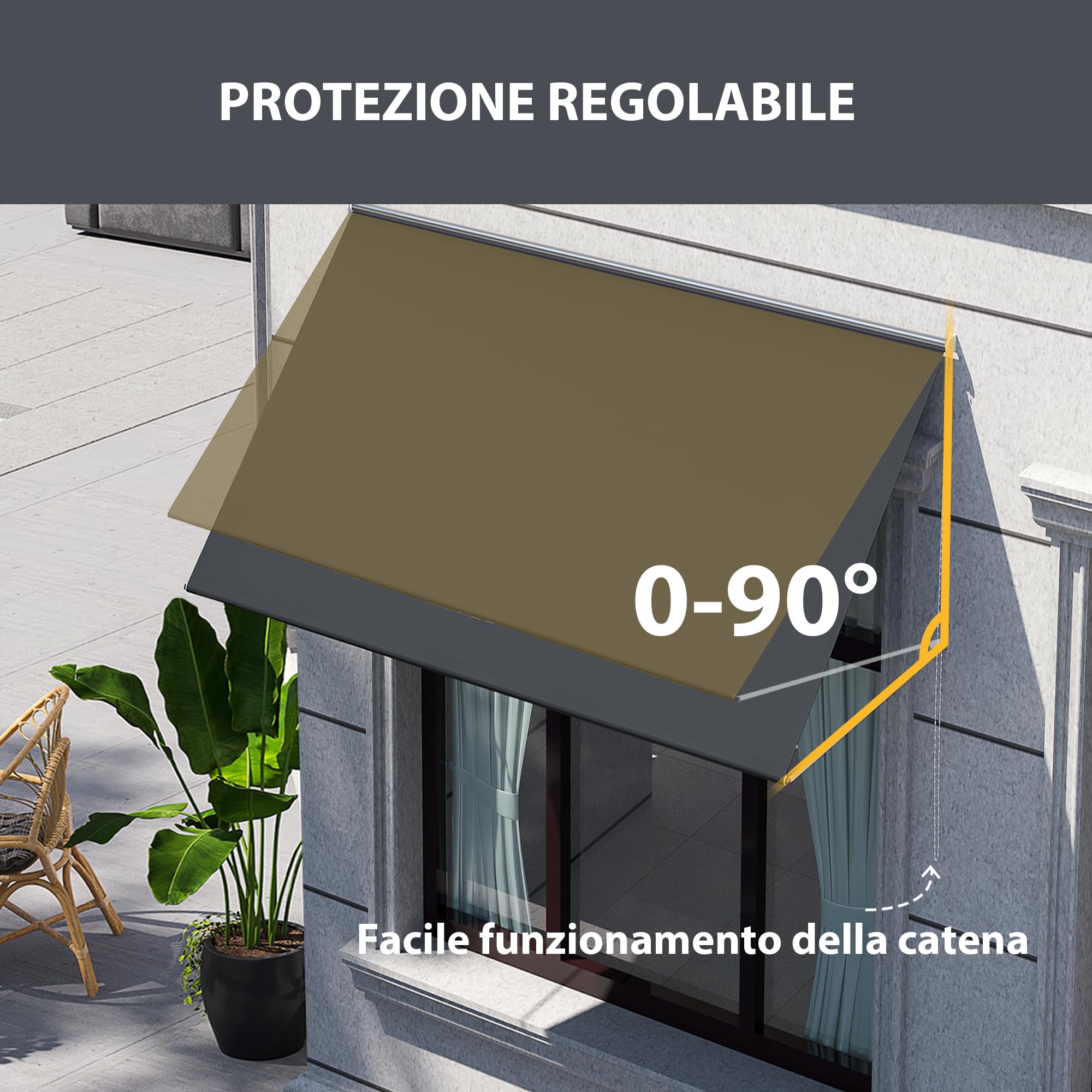 Outsunny Tenda da Sole a Bracci con Apertura Manuale, Tenda Parasole Inclinabile con Protezione UV30+, 150x120 cm, Grigio Scuro