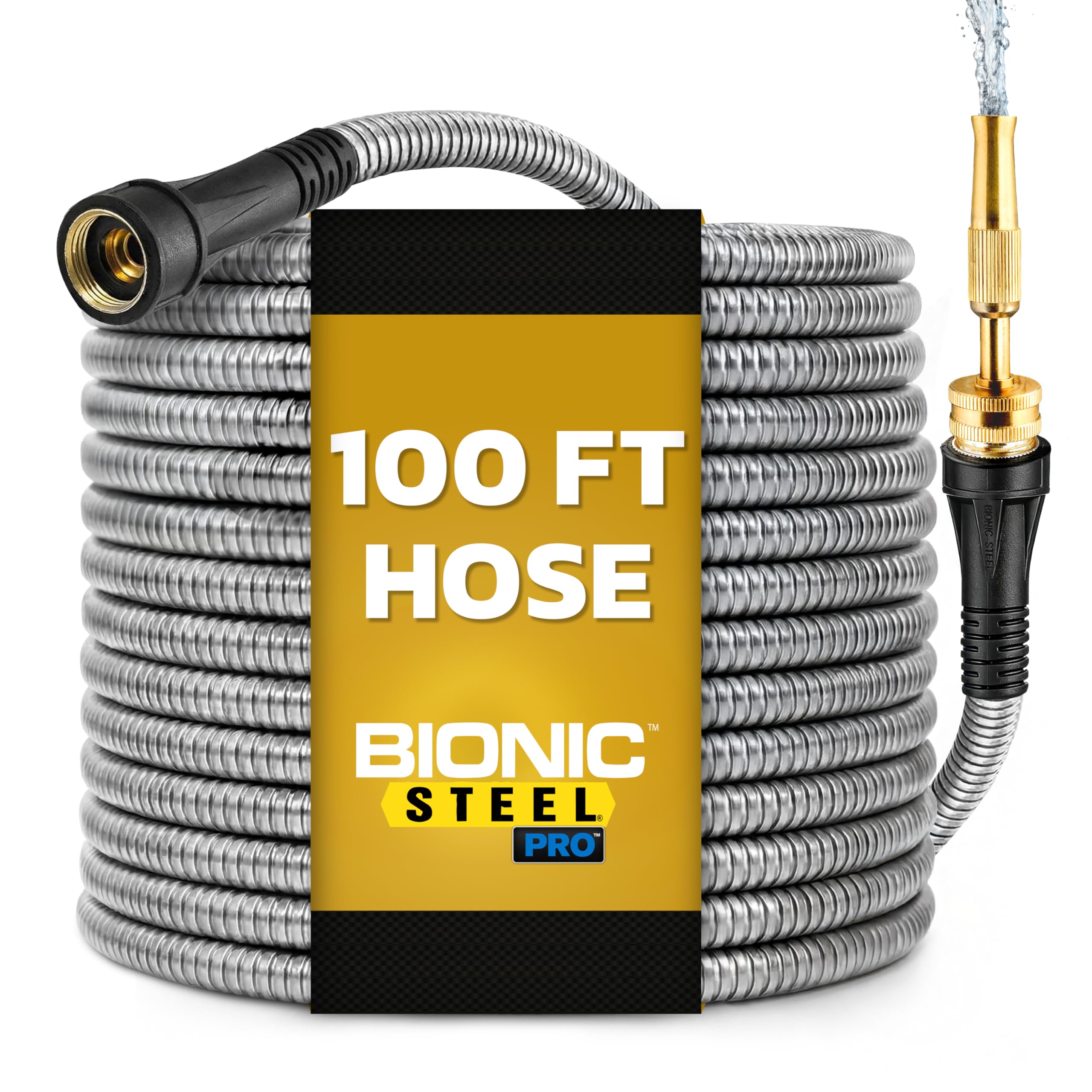 BIONIC STEEL Pro Tuyau d'arrosage - 304 métal 100 Pieds de Tuyau de Jardin 100' Acier Inoxydable
