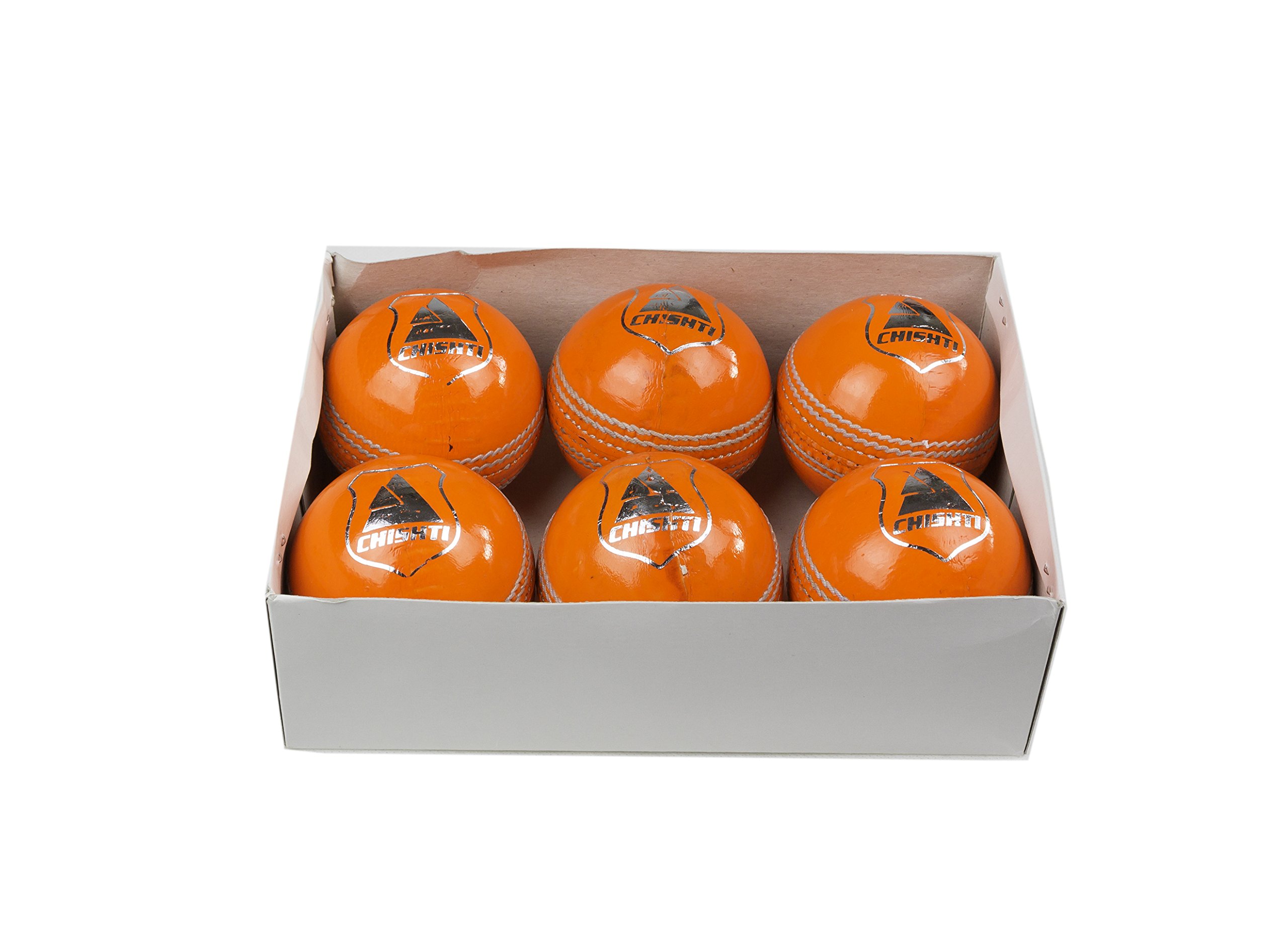 Chishti Cricket-Bälle, Leder, handgenäht, für Senioren, hochwertig, Gewicht 155 g, Orange, 6 Stück