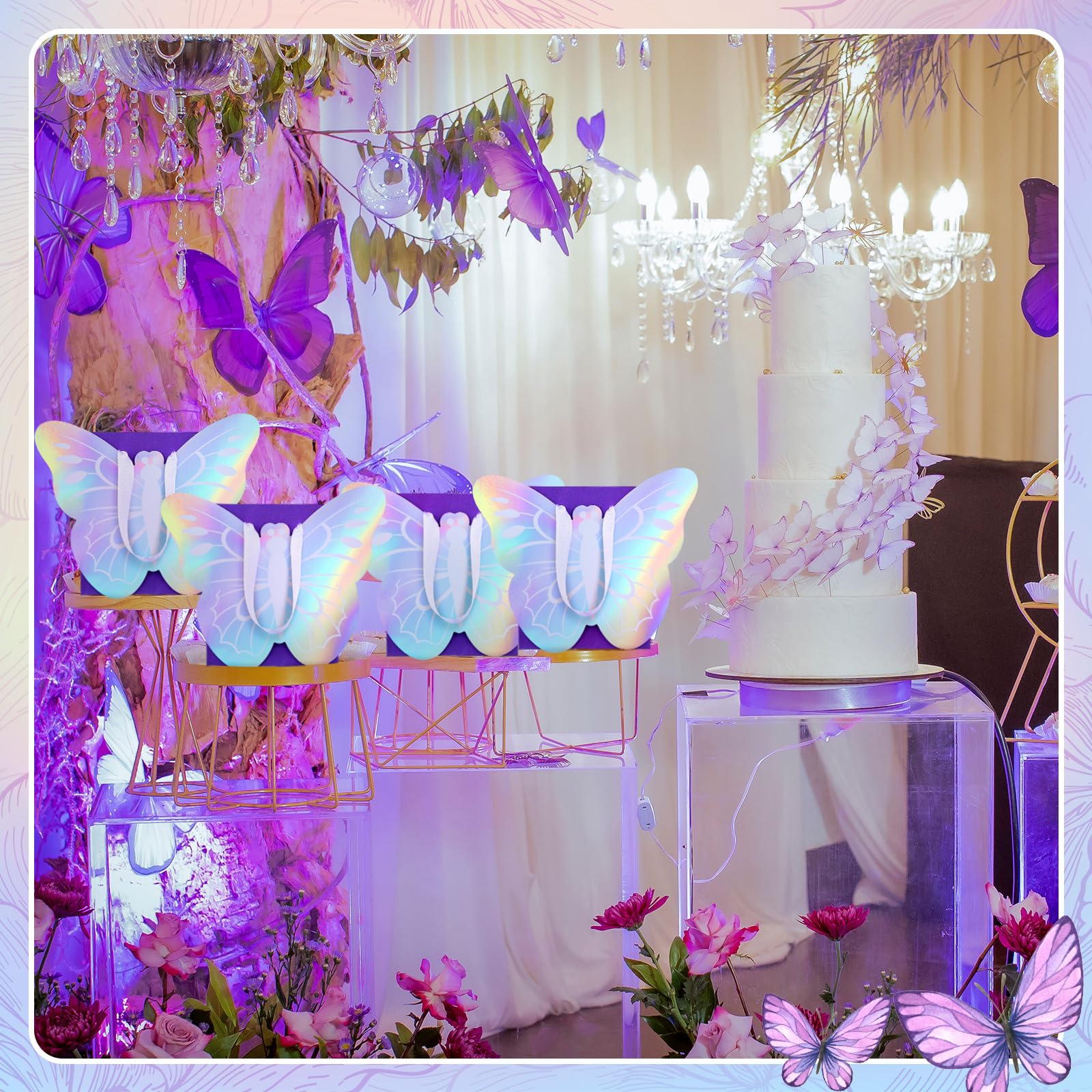 Sweetude 12 Pcs Holographic Butterfly Party Favor Bags Iridescent Purple Butterfly Goodie Bags for Spring Birthday Gift Treat Candy Baby Shower Party Bridal Showers Supplies