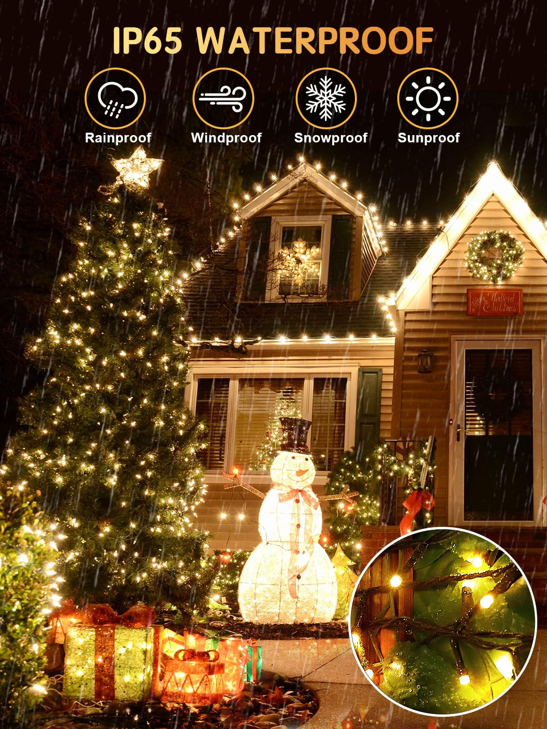 CGN Luces Navidad Exterior 35M 300 LED Guirnalda Luces Exterior con Control Remoto y Temporizador, 8 Modos IP65 Luz Arbol Navidad para Exteriores y Interior para Fiesta Jardín Balcón Boda
