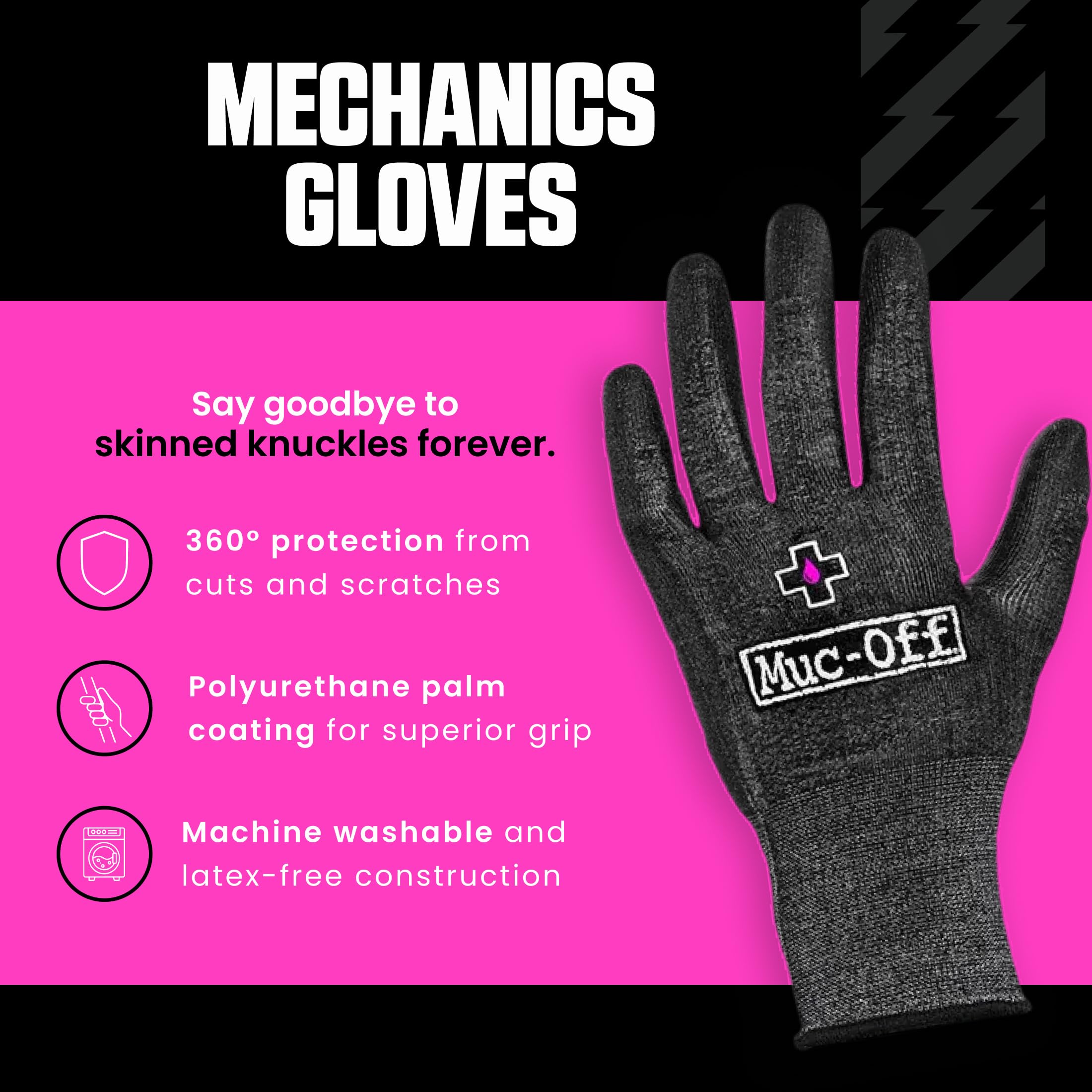 Muc-Off Mechanics Gloves, Rozmiar M – Rękawice Mechanika bez Lateksu, Rękawice Robocze Odporne na Przecięcia – Nadające się do Prania Rękawice do Warsztatu Rowerowego, Samochodowego, Motocyklowego