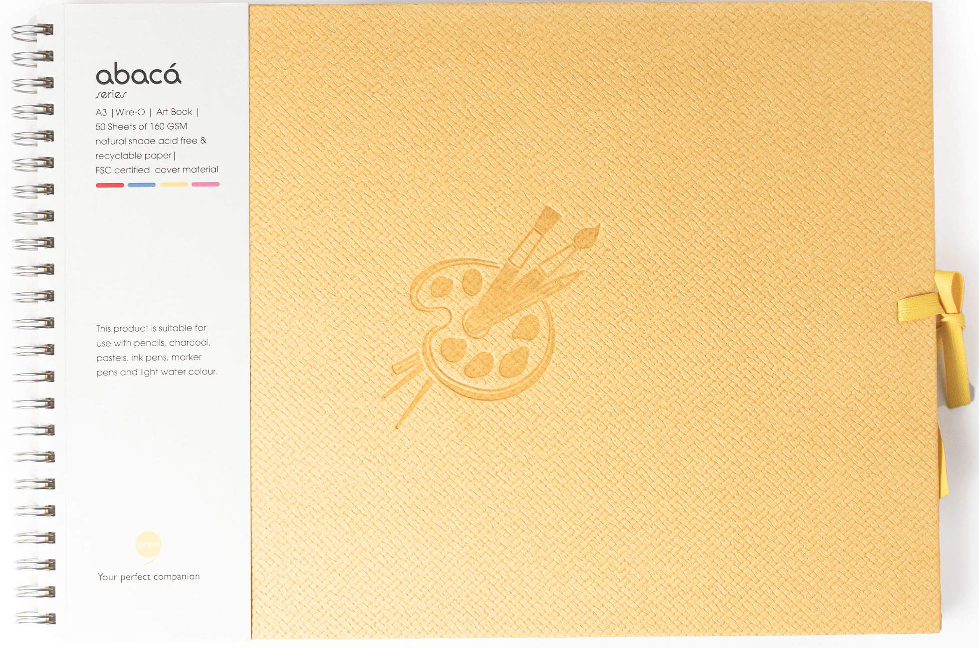 Comma Abaca – Wire-O gebundenes Skizzenbuch mit Bandverschluss – A3 Größe (groß) – 50 Blatt – 160 g/m² Anti-Aging, säurefreies, archivarisches feinkörniges Papier – Mikroperforationen für einfaches
