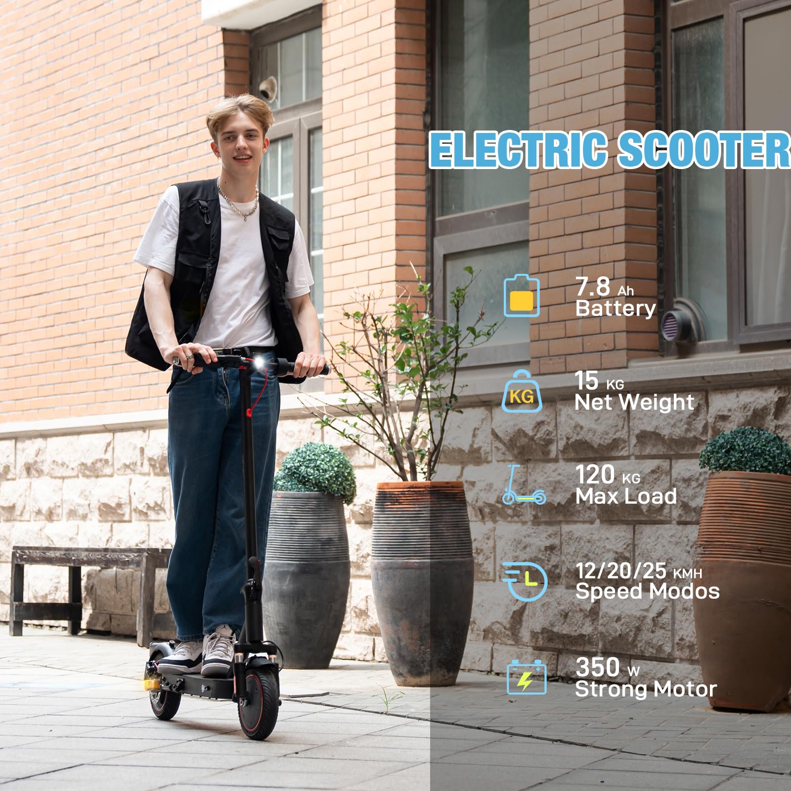 Trottinette Électrique | E-Scooter pour Adultes | Batterie 36V 7,8Ah/11,4Ah | Moteur 350W/500W | Roues 8,5"/10" | Contrôle Via Application | Amortisseurs Doubles | Tableau de Bord à LED