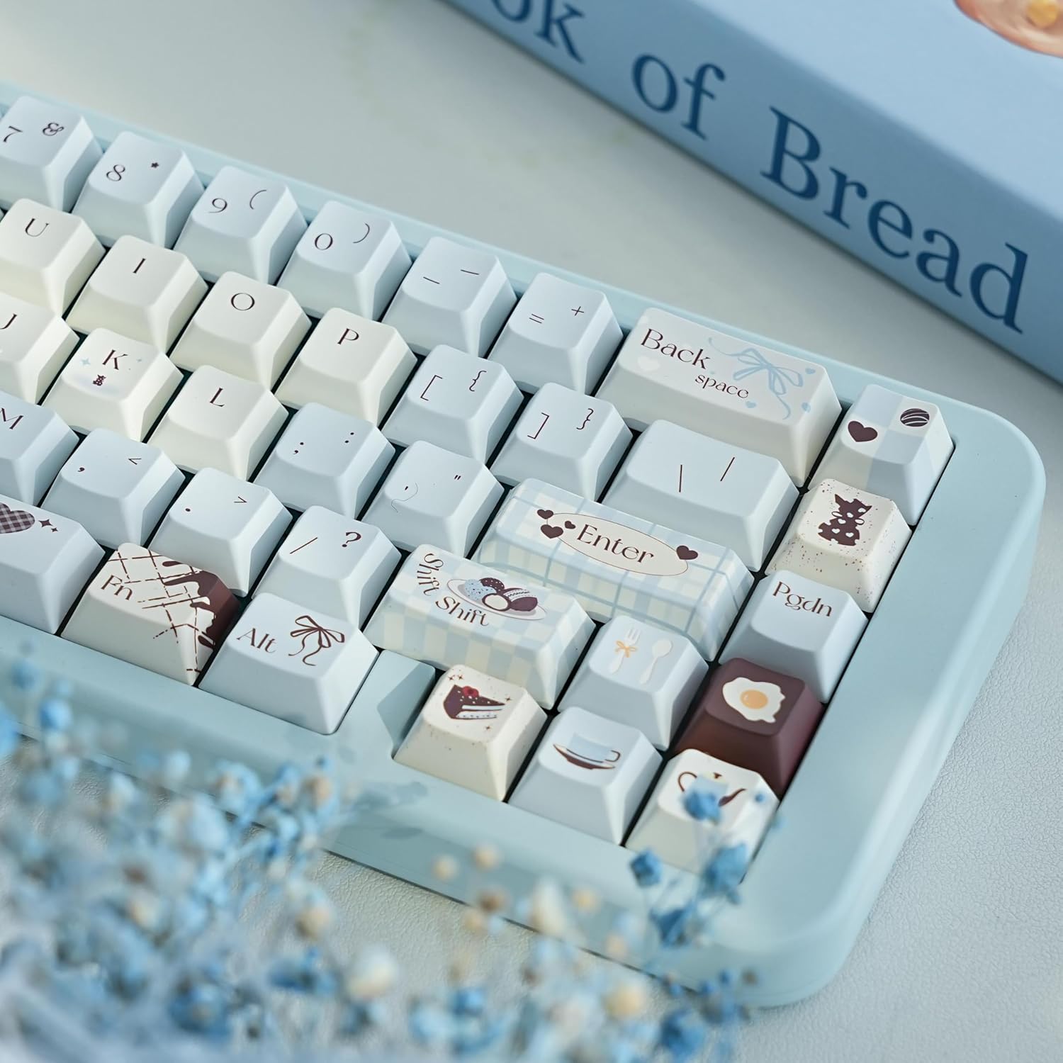 PBT Keycaps 145 Keys Dye-Sub Cherry Profile Keycaps, Cute Blue Custom Key Cap Set Fit for 61/64/87/104/108 Cherry Mx Switches ISO ANSI Layout Alice Keyboard Mechanical Keyboards