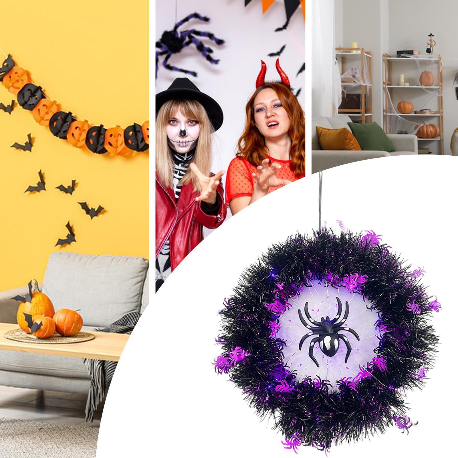 LED Halloween Geisterkranz - Beleuchtete Girlande Mit 12 Geistern Für Tür Und Wand Deko