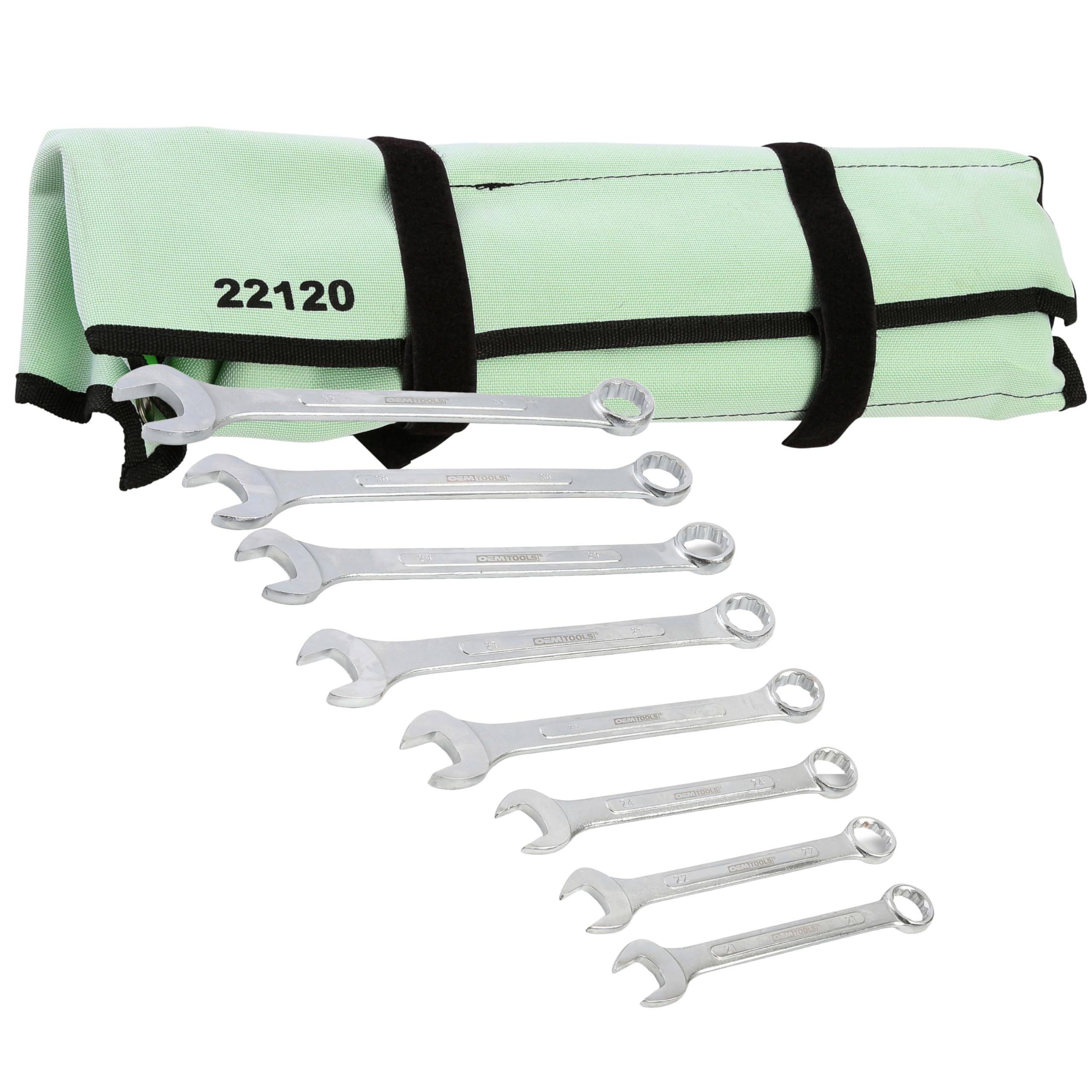 OEMTOOLS Jumbo Combination Wrench Set, 8-Piece Metric, 21-32mm, Heavy-Duty Automotive, Roll-Up Storage Bag