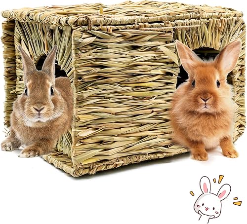 BWOGUE Casa de césped extra grande para conejos hecha a mano con hierba natural cabaña plegable con aberturas casa de juegos para conejito de indias