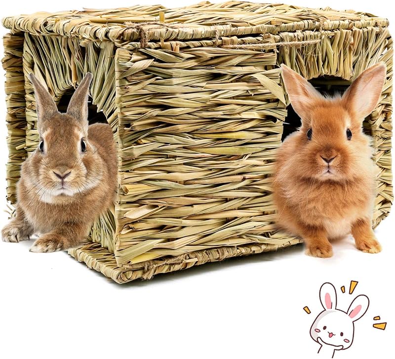 Extra Large Grass House for Rabbits, Crafted Natural Grass Hideaway | Hand Crafted Rabbit Grass House, Foldable Bed Hut with Openings, Rabbit Hideout, Rabbit Hut, Extra Nylon Cable Tie