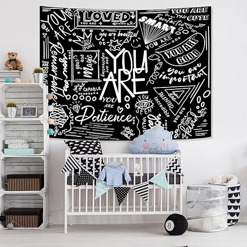 Miniatura 4 de Fungarth Quote You Are - Tapiz para niños positivos para el aula, tapices para colgar en la pared, inspirador, motivacional, blanco y negro, tapiz