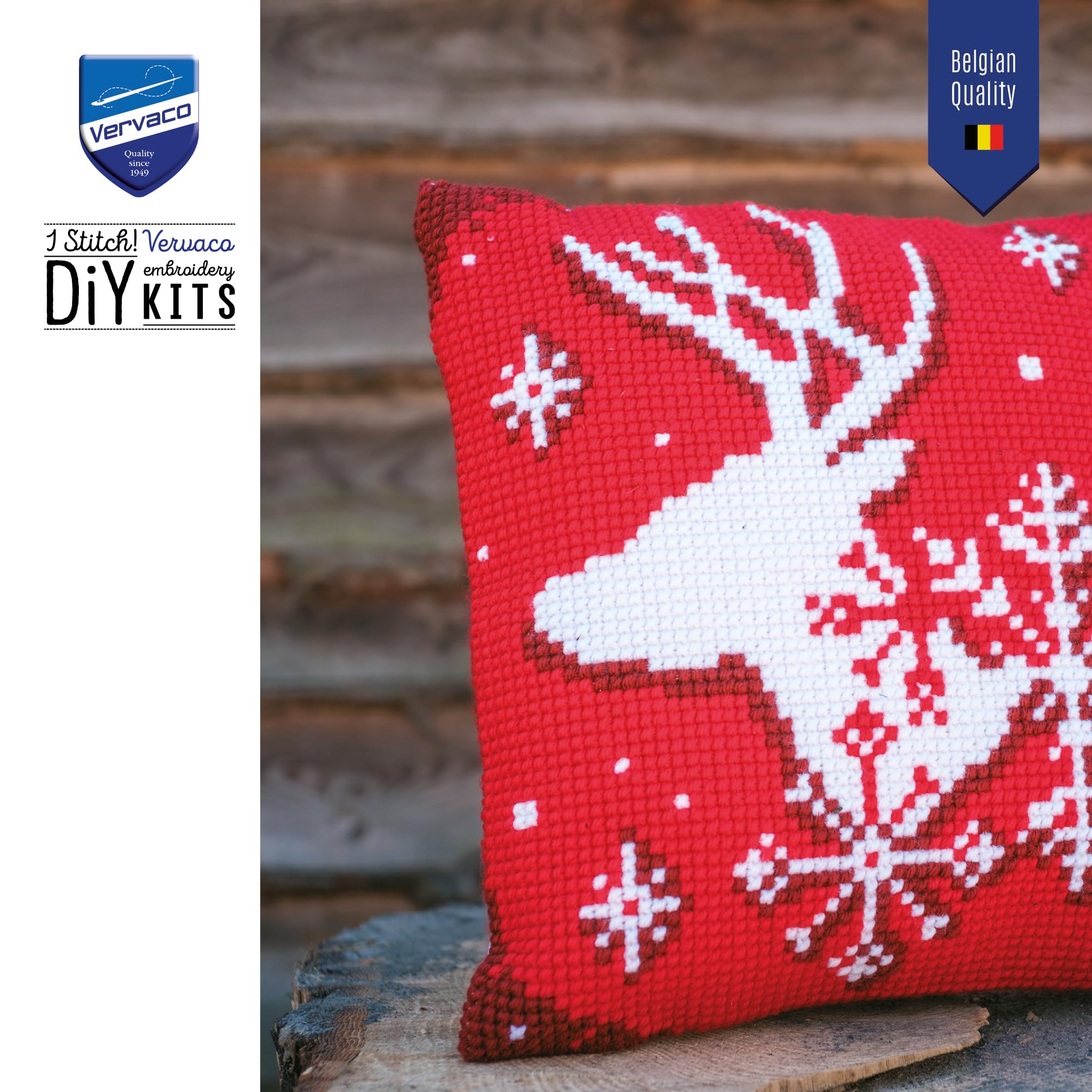 Vervaco Punto De Cruz Kit Cojin Decorativo CIERVO DE NAVIDAD Manualidades Adultos Decoracion Bordar Kit Principiantes Completo DIY Bordado Creativo Regalo 40 x 40 cm Cross Stitch