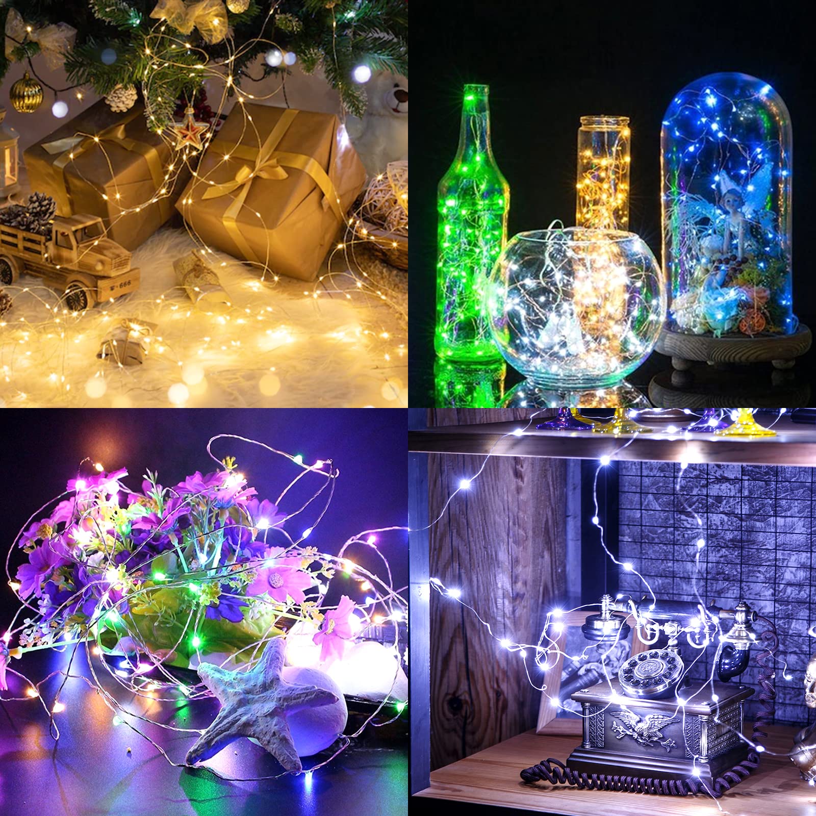 Lot De 16 Guirlandes Lumineuses Multicolores À Piles - 3 M - 30 Led - Étanches - Fil Argenté