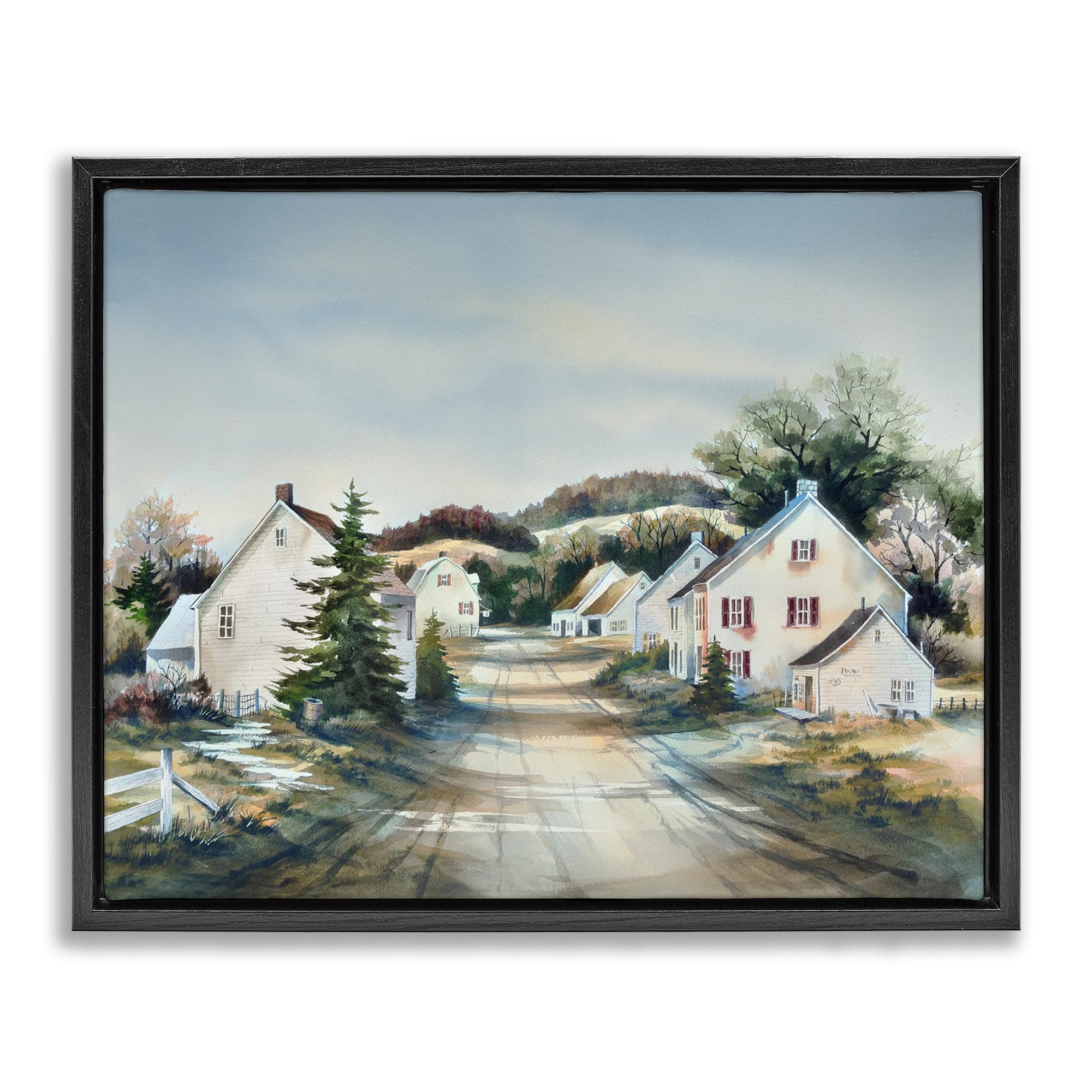 Stupell Industries Jet Black (Matte) Tranquil Village Road And Houses, 16 X 20 Inch Canvas In Floater Frame
