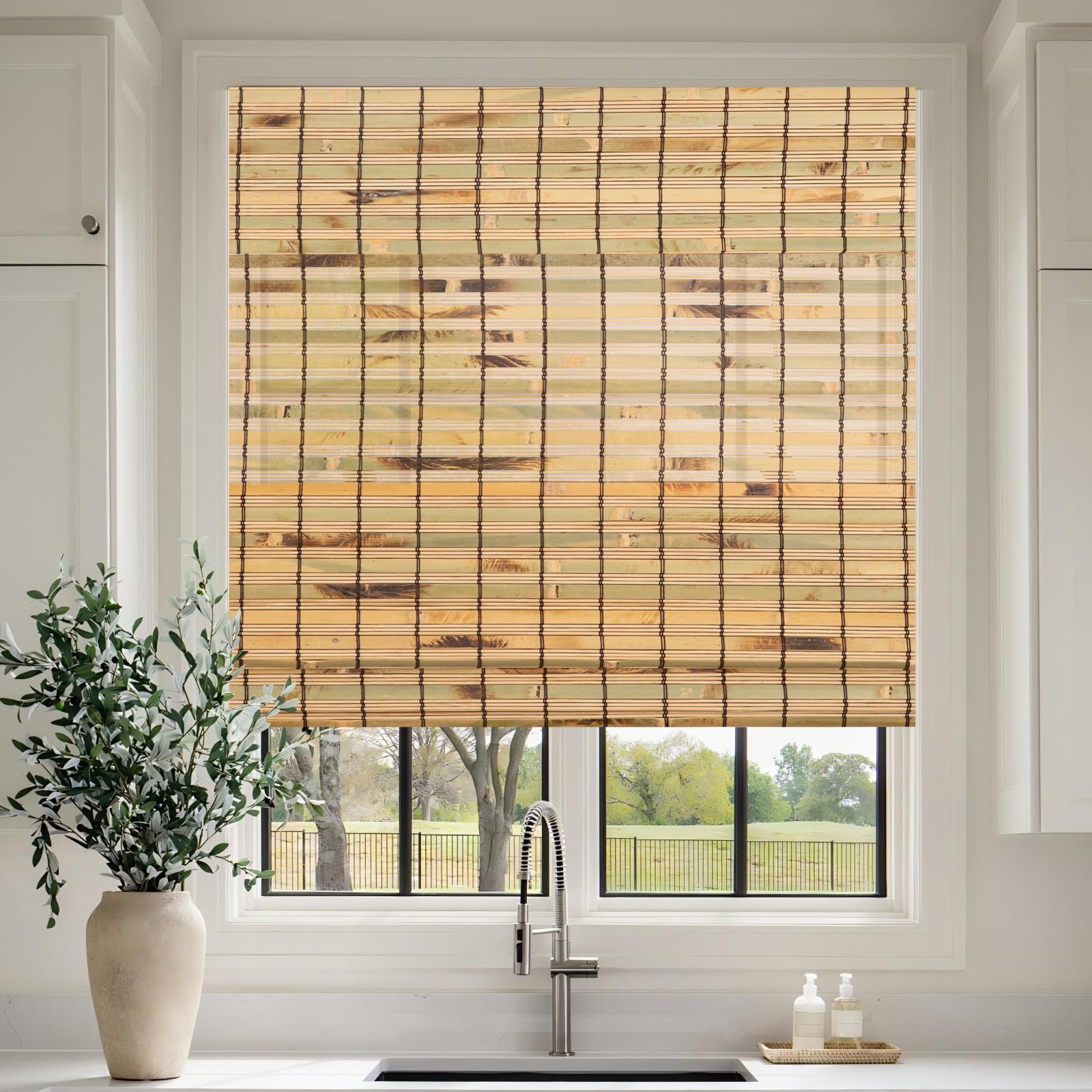 Cordless Bamboo Roman Shades, Roll Up Bamboo Window Shades for Interior Windows, Home and Garden, Light Filtering Blinds (60''W x 72''H)