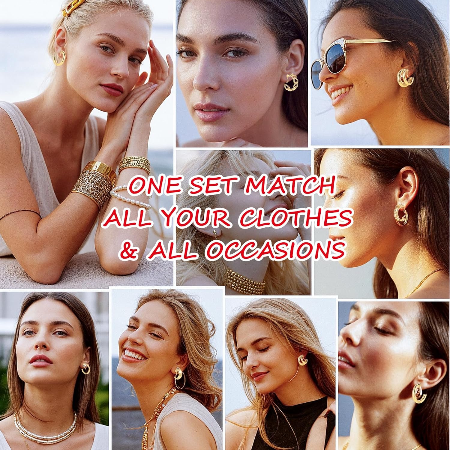 5 Pairs Gold Clip On Hoop Earrings for Women, Stylish Chunky Gold Hoops Earrings Set Golden Clip on Earring No Piercing Fake Earring Set - Image 5