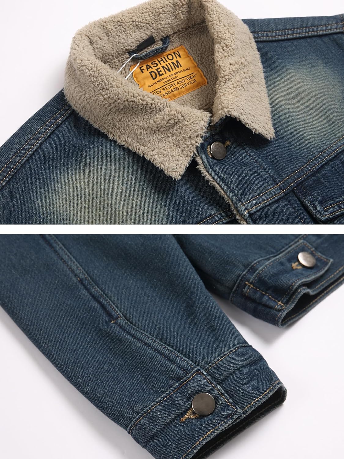 Men's Sherpa Fleece Lined Thicken Denim Jacket, Men Lapel Winter Warm Jean Jacket, Slim Fit Trucker Cowboy Denim Coat - Image 4