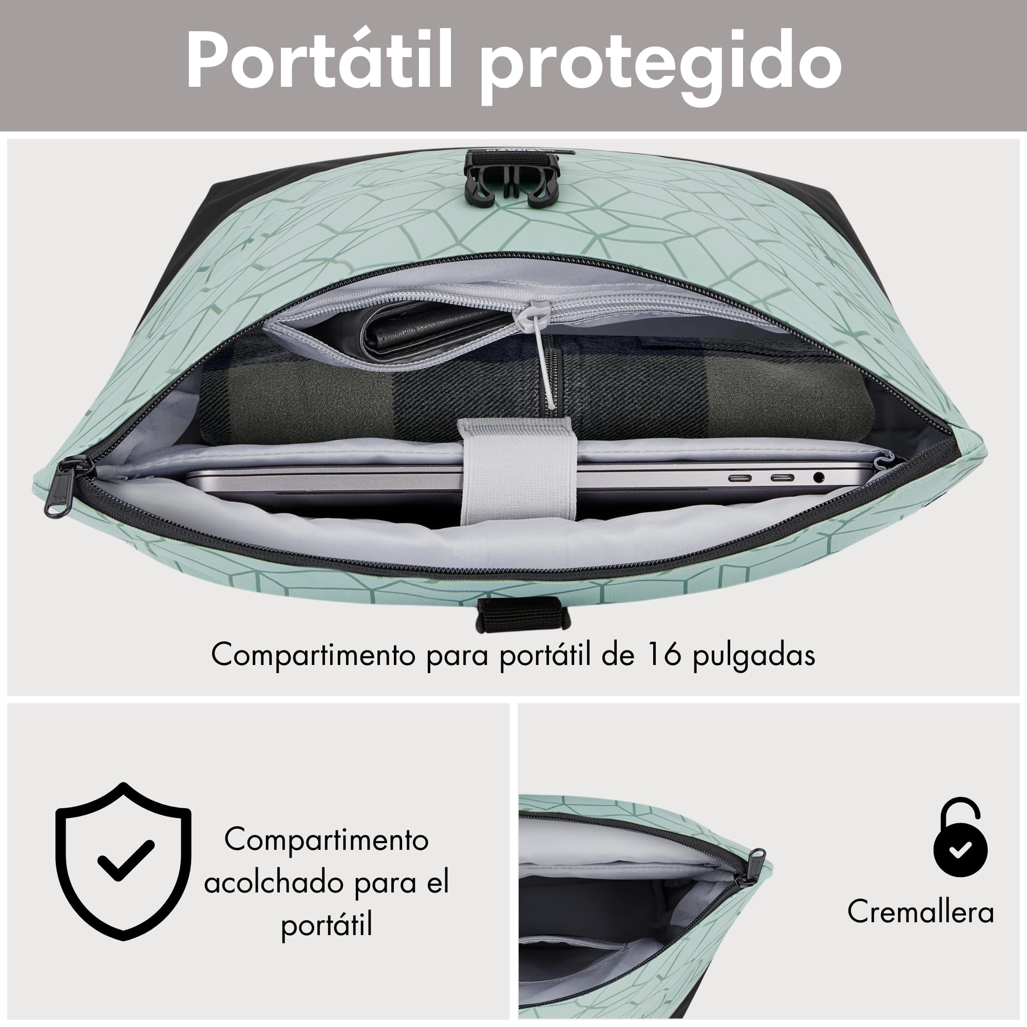 LARKSON Mochila Mujer y Hombre Verde - Tammo - Para Portátiles - Trabajo, Universidad y Viaje - Backpack Enrollable y Ligero - Repelente al Agua