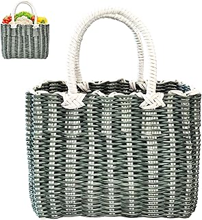 Shopping Basket Braided Plastic with Handle Large Picnic Basket Bag Baskets Wicker Basket Wicker Basket Harvest Basket Carry Basket for Supermarket Vegetables Housewares Portable Storage Box (A)