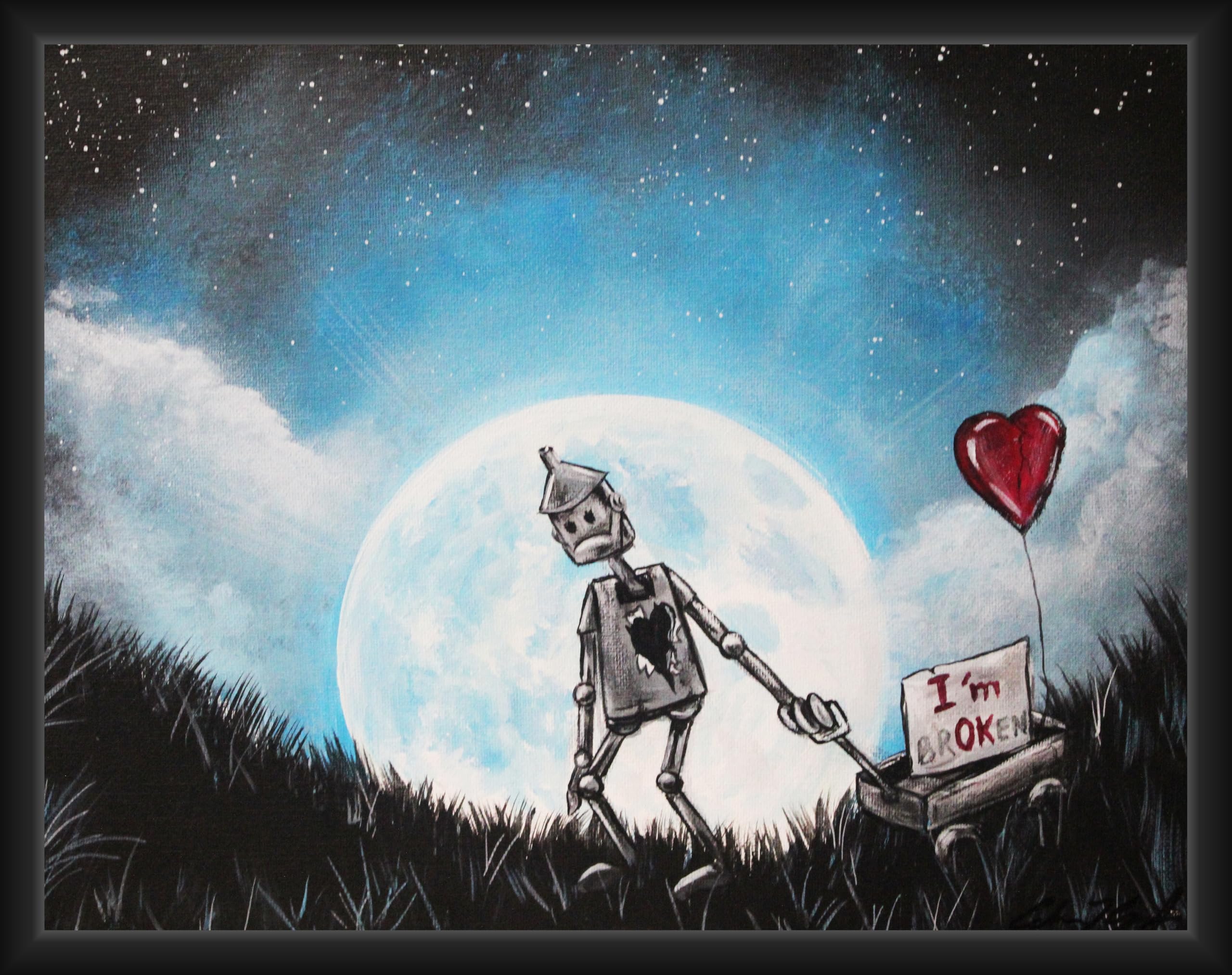 BUY ART FOR LESS Offiziell lizenziertes Tin Man I'm Br'OK'en 2 Original-Kunstwerk von Ed Capeau – gerahmtes Kunstposter – 40,6 x 50,8 cm – Holzrahmen mit Plexiglas – fertig zum Aufhängen