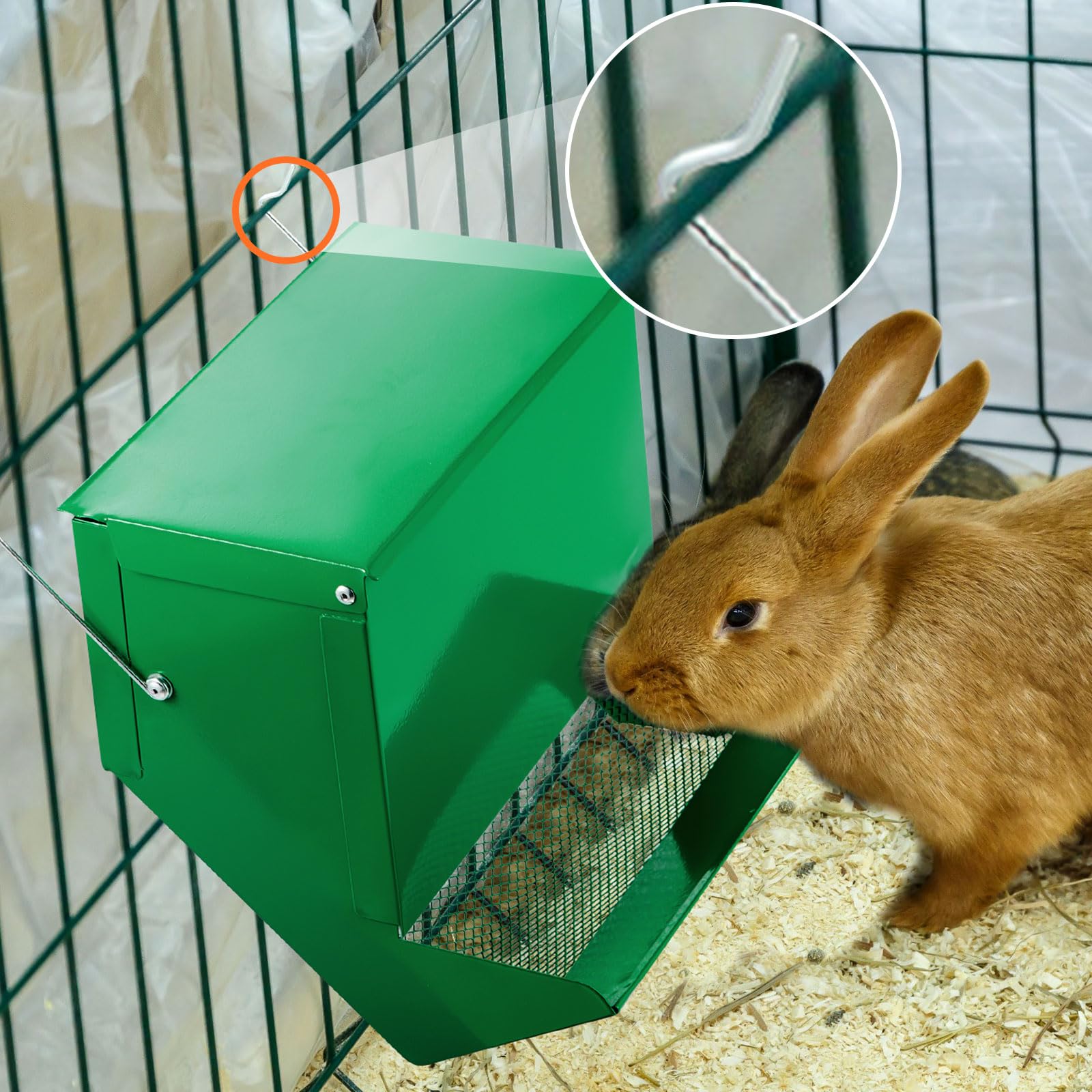 Maxcheck 4 Pcs Rabbit Feeder for Cages Small Animal Food Dispenser with Lid Metal Rabbit Feeders Outside for Guinea Pig(7.7 Inches,Green) - image 7