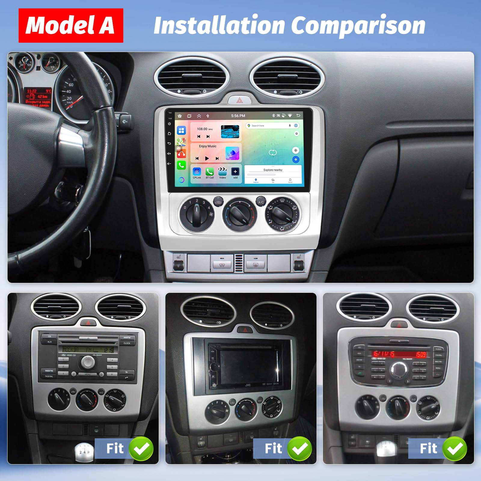 [4G+64G] 8Núcleos Radio Coche para Ford Focus Mk2 Mk3 Exi MT 2 3 2004-2011 Android 15 Carplay Inalámbrico Android Auto Radio de 9'' con GPS Bluetooth WiFi RDS DSP Pantalla Dividida SWC Cámara Trasera