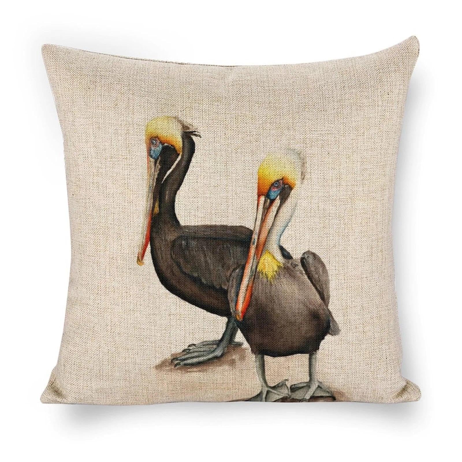 Icotoibabie Linen Throw Pillow Covers 18x18 Brown Pelican Decorative Pillowcase Cushion Cover for Couch Sofa Bedroom