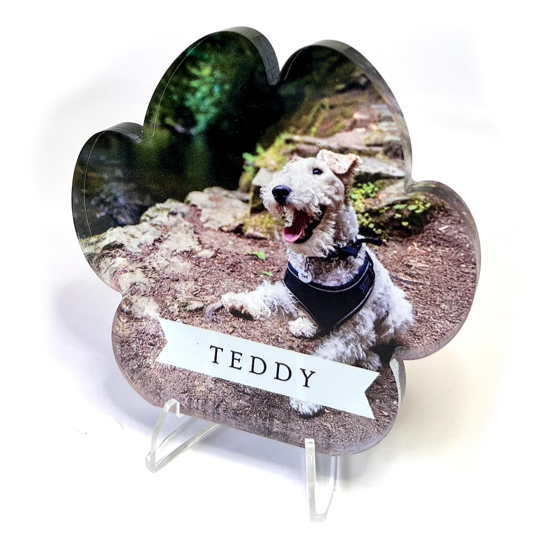 1 Personalised Customised Photo Text Upload Acrylic Photo Frame Pawprint Bloack With Stand Pet Dog Cat Block Gift Christmas Memorial 100mm Primary Teaching Services