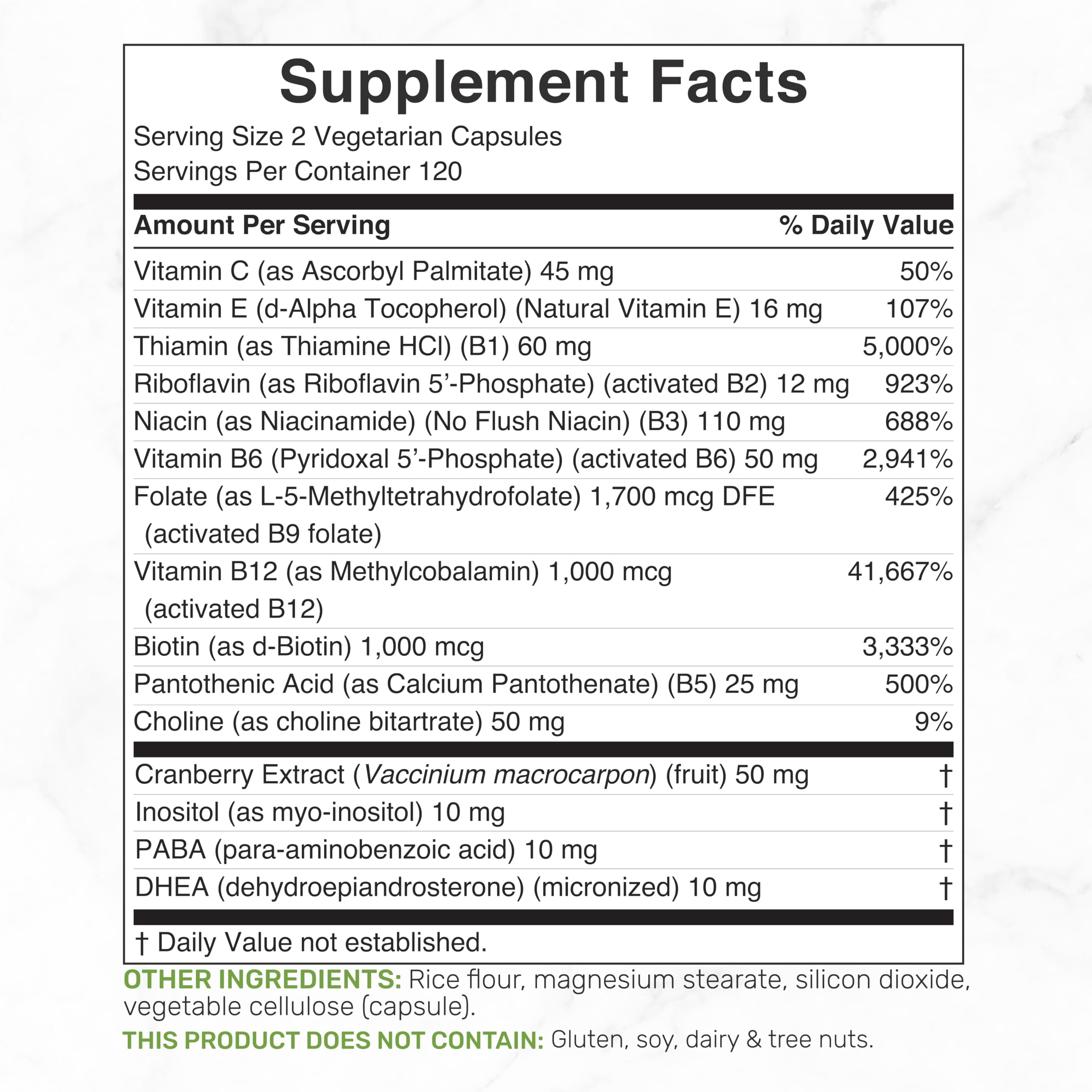 DEAL SUPPLEMENT Methylated B Complex for Women, 240 Vegetarian Capsules | 15-in-1 Bioactive Formula with Methylated & Activated B Vitamins Plus Inositol, Cranberry, Choline, PABA & DHEA | Non-GMO — Amazon image 2