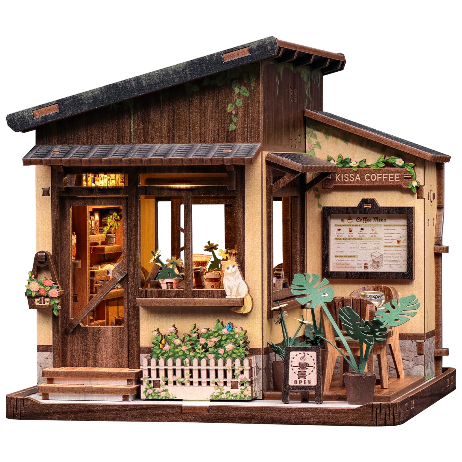 Fsolis Zestaw drewnianych puzzli 3D, miniaturowy dom japoński, japoński zestaw do domku dla lalek, dekoracja regału na książki, redukcja stresu, prezent dla dorosłych