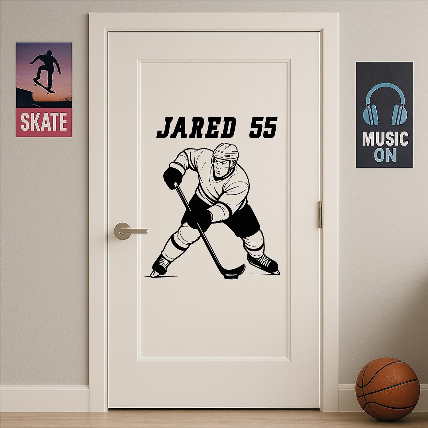 Custom Hockey Wall Sticker – Removable Personalized Name Wall Vinyl Wall Decor, Hockey Decor for Boys Bedroom & Fan Rooms - Good for Christmas Gift HC-1009