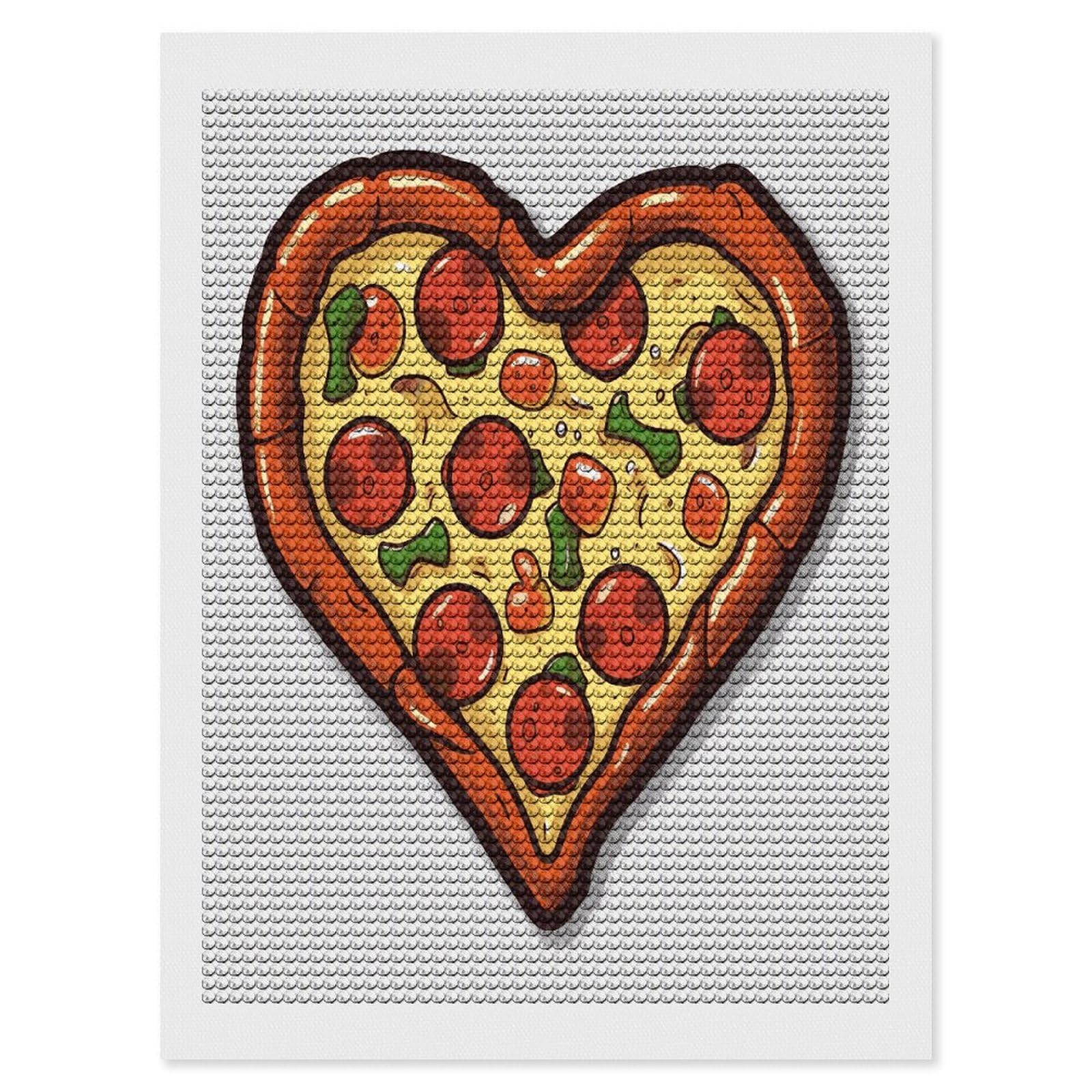 FekiLoot I Love Pizza Heart Diamond Art Kits for Adults Diamond Painting Kits for Beginners DIY Diamond Art Kits Round Full Drill Diamond Dot Gem Painting for Home Wall Decor Gift 12"x16"
