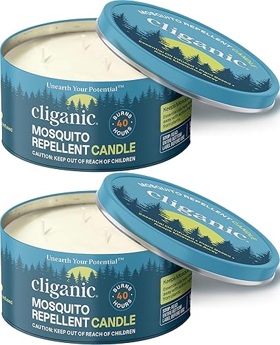Cliganic Vela natural repelente de mosquitos (tamaño grande de 22 onzas, paquete de 2)  Citronela, sin DEET con aceite esencial infundido para