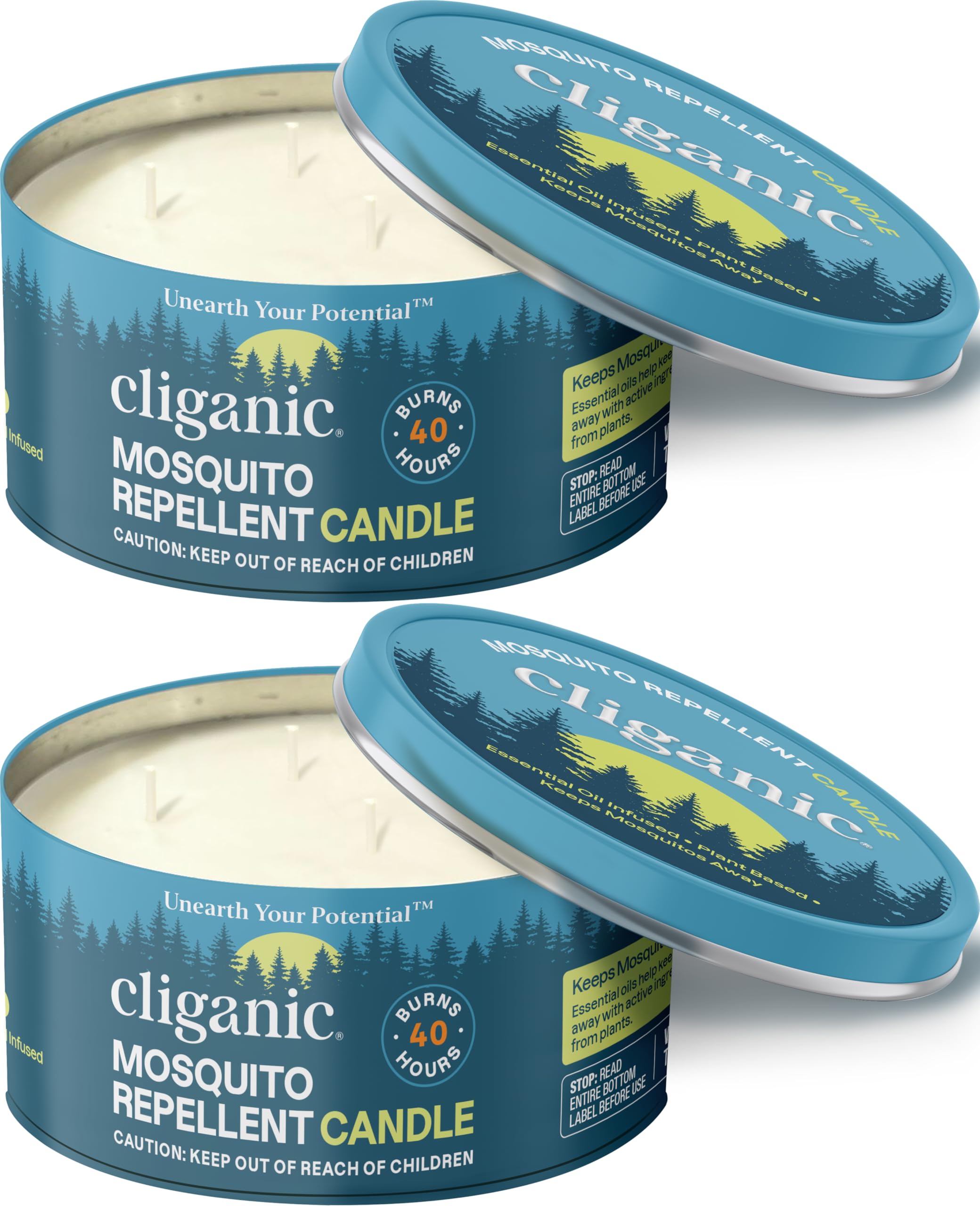 Cliganic Natural Mosquito Repellent Candle Large 22oz Pack of 2 Citronella DEET Free Essential Oil Infused for Outdoor