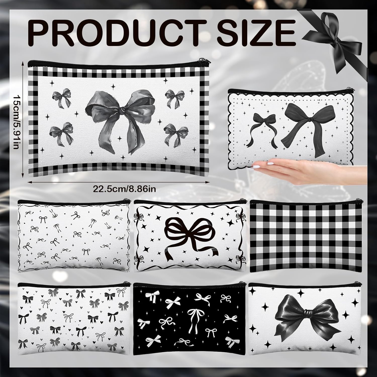 24 Pcs Bow Makeup Bags Bulk for Women Black Coquette Aesthetic Preppy Cosmetic Bags Bow Floral Canvas Toiletry Bags Aesthetic Travel Zipper Pouches for Bridesmaids Wedding Party Favors Supplies