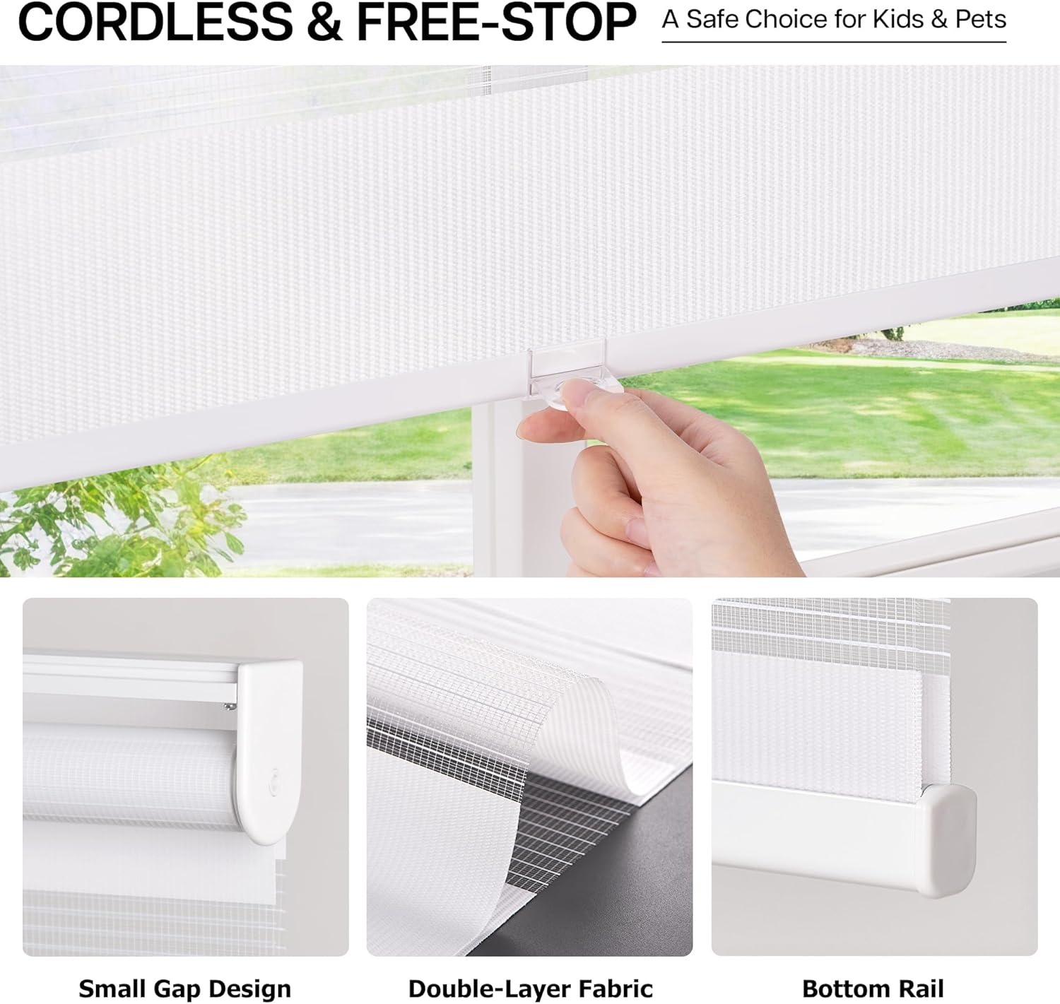 LazBlinds No Drill Zebra Blinds for French Door, Cordless Blinds for Door with 20" Covering Width, Small Gap Design Light Filtering Sheer Shades for Indoor Windows, 20 5/8" W x 24" L, White, 1 Panel Light Filtering - White 20"W x 24"H