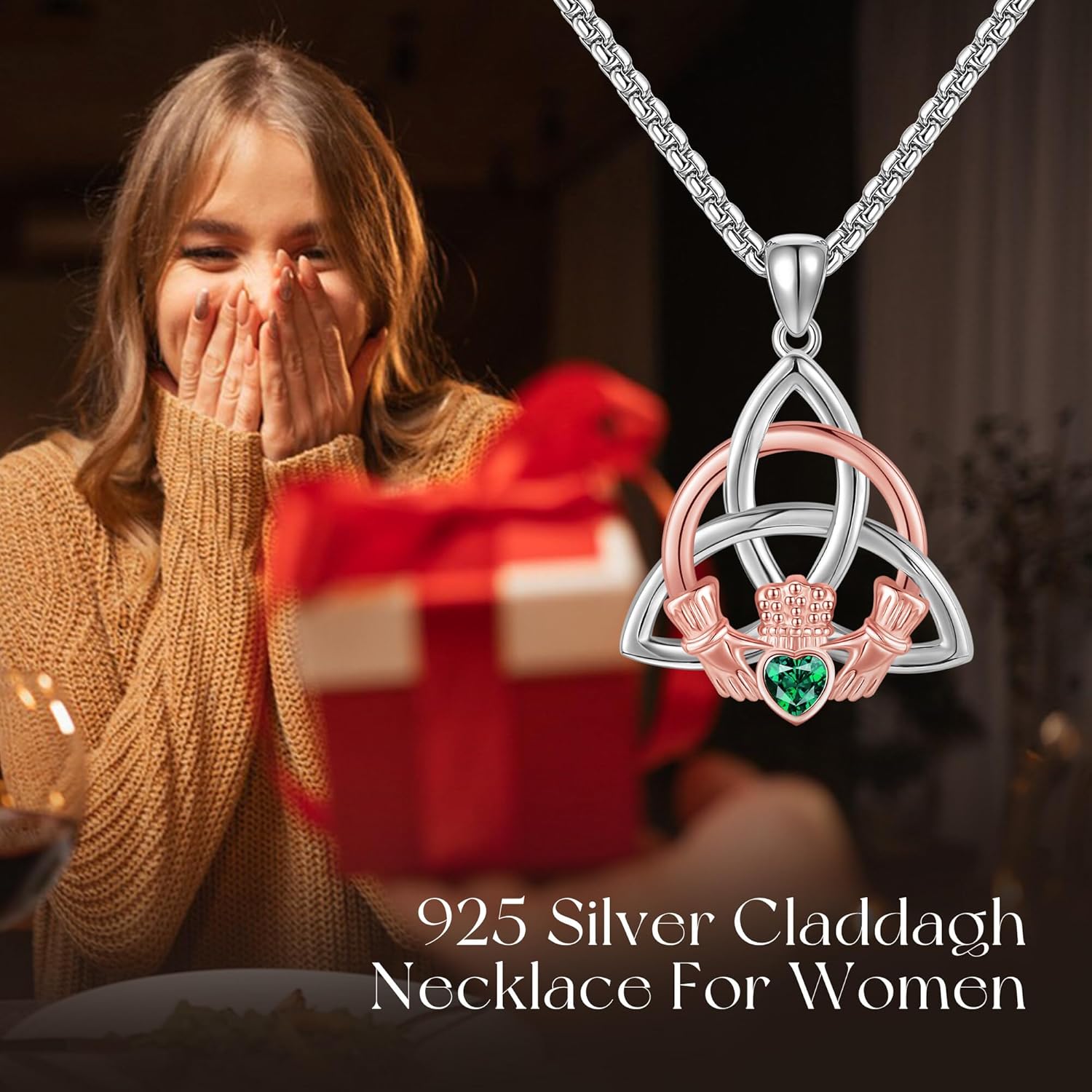 Claddagh Necklace for Women 925 Sterling Silver Irish Necklace for Women Celtic Irish Claddagh Jewelry Gifts for Women - Image 6