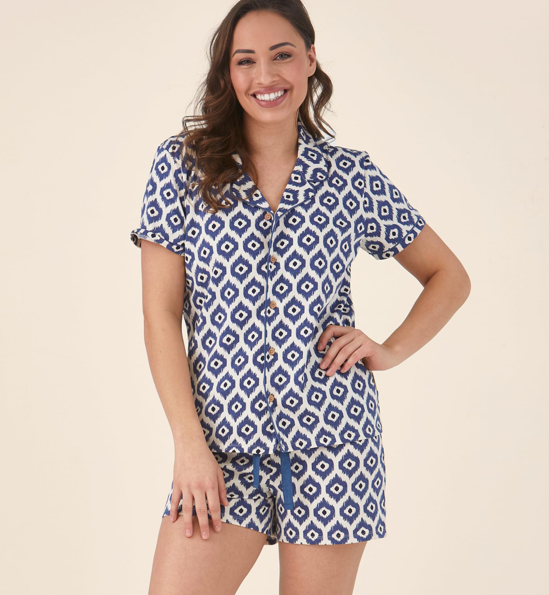 little label - Schlafanzug Damen - Shortama mit Knöpfen - Sommer Pyjama Damen Kurz Größen XS bis XL - Bio-Baumwolle