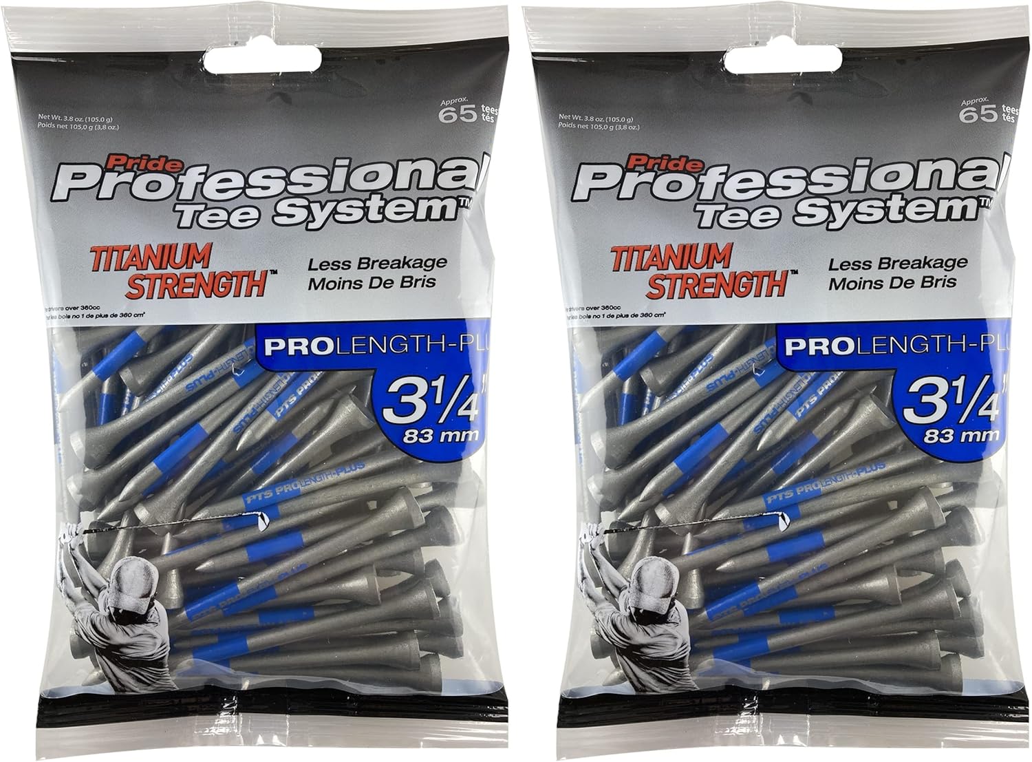 Pride Professional Titanium Strength Wood Golf Tees 3.25 Inch 65 Count