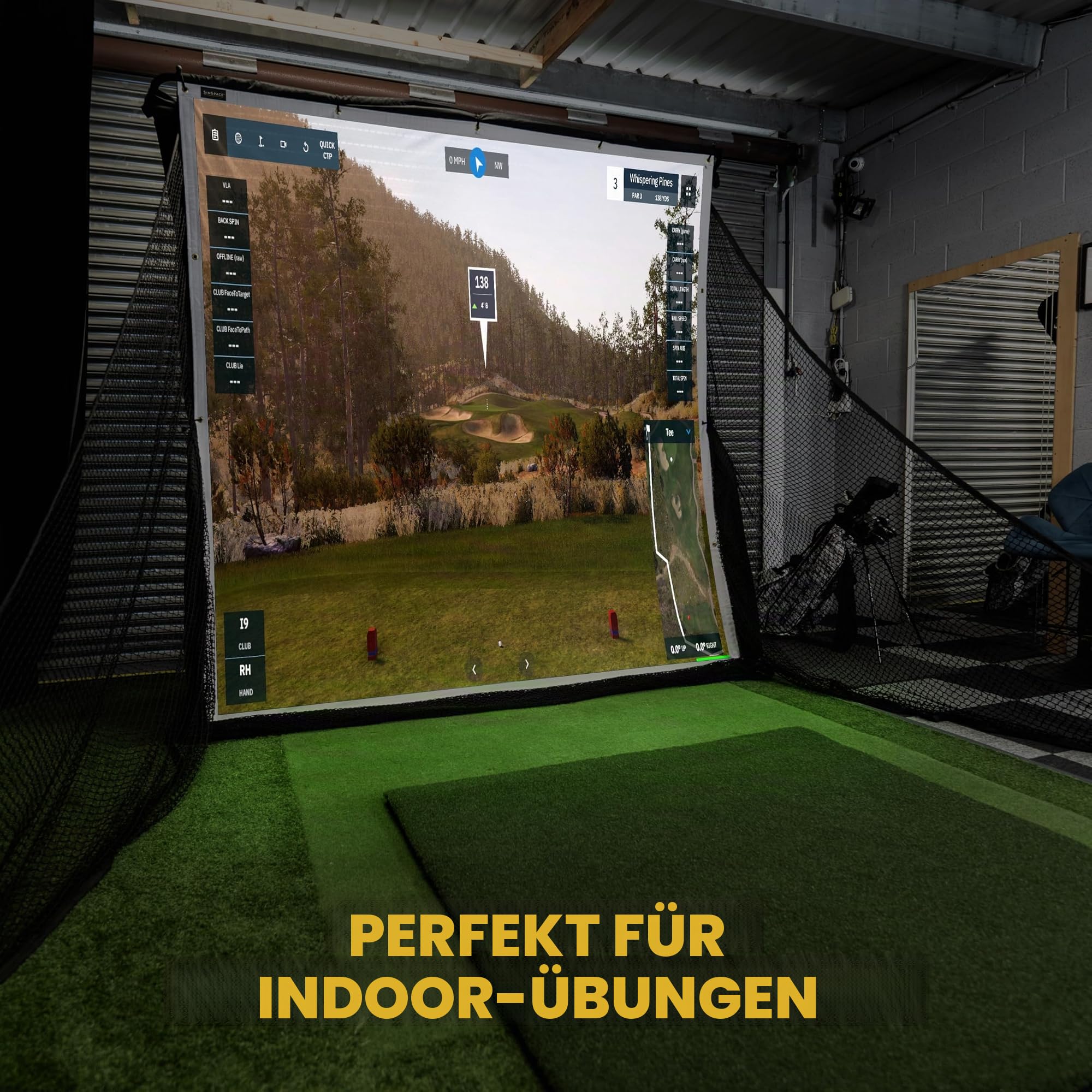 SimSpace Deluxe Home Driving Net Impact Screen, 2,4 x 2,5 m — Projektorleinwand für Golf-Simulation, kompatibel mit SimSpace Driving Net, inklusive 20 Bungee-Schnüren, Premium-Schlagmaterial