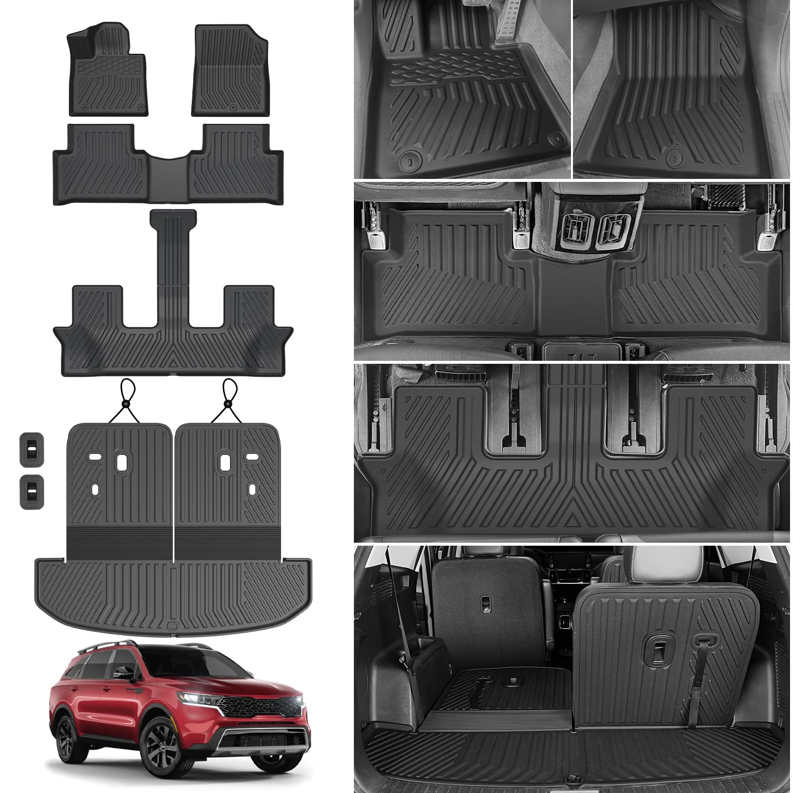 Floor Mats for 2021-2025 2026 Kia Sorento 6/7 Passenger (Not for Hybrid), All Weather TPE Rear Cargo Mat with Backrest Mat for Kia Sorento Car Accessories