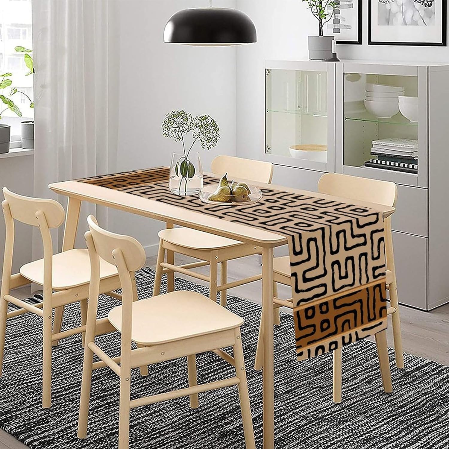 African Mud Cloth Table Runner, Abstract Geometric Africa Tribal Ethnic Art Print Table Runner for Kitchen Dinning Table Decor Home Wedding Party Holiday, 13x120 Inch