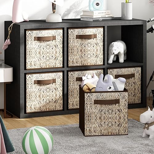 GILLAS Paquete de 6 cubos de almacenamiento de tela. Contenedores de almacenamiento de cubo de 13 pulgadas con asa, organizadores plegables de