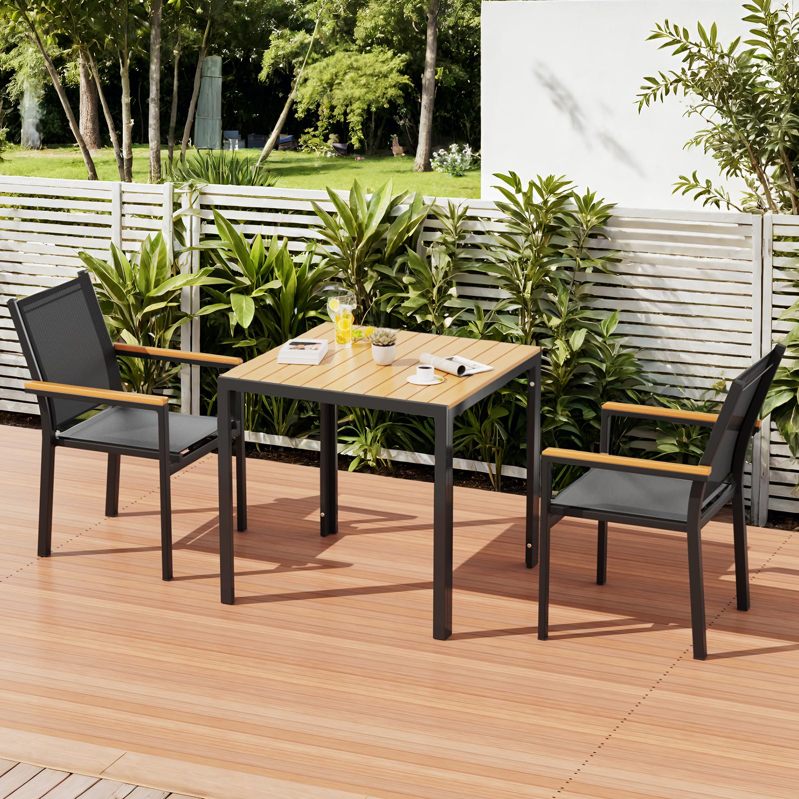 LIFERUN Table de jardin aluminium WPC 75x75 cm résistante aux intempéries Noir