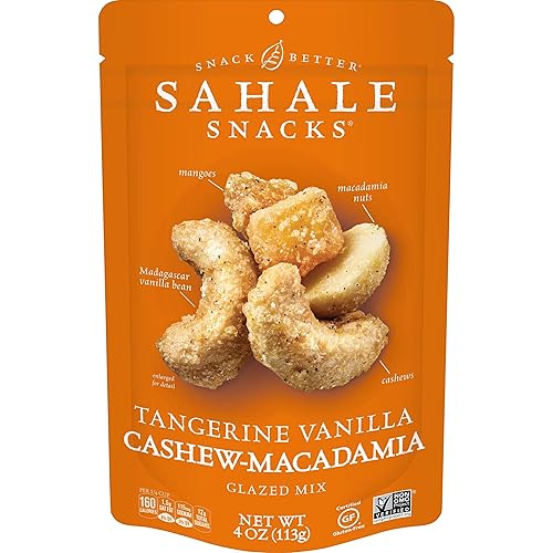 Sahale Snacks - Mezcla glaseada de nueces de macadamia anacardos vainilla y mandarina 4 onzas paquete de 6 Sahale Snacks - Mezcla glaseada de nueces de macadamia anacardos vainilla y mandarina 4 onzas paquete de 6