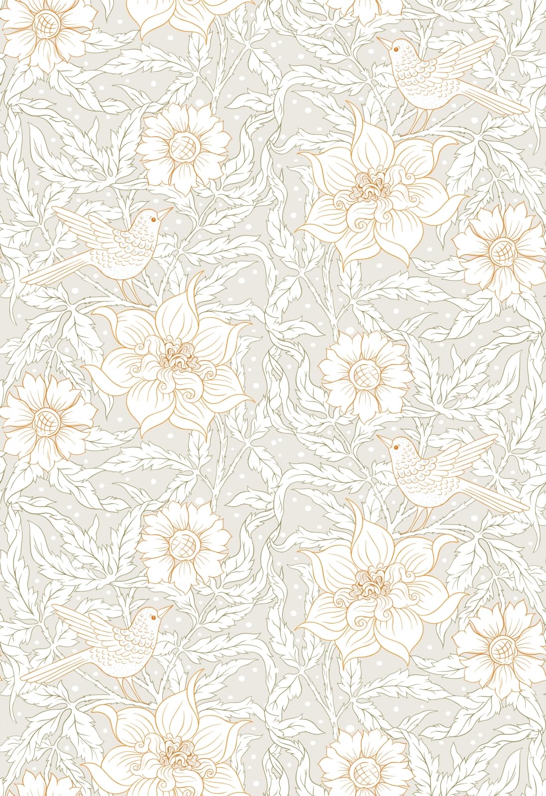 Wallpaper Sticker, Floral Pattern, Width 17.3 inches (44 cm) x Length 32.8 ft (10 m), Removable, Stylish, Scandinavia, Self-adhesive, DIY Wallpaper Sheet, Rental, Waterproof