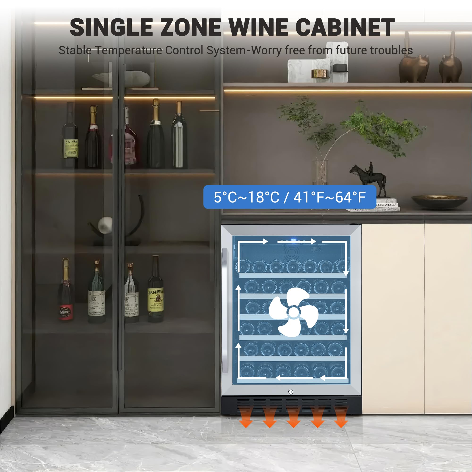 24'' Wine fridge - 46 Bottle Capacity wine cooler refrigerator, Stable Temperature Control, Digital Control Panel, Stainless Steel & Tempered Glass, Safety Lock,Lockable Wine Cellar for Home, Bar