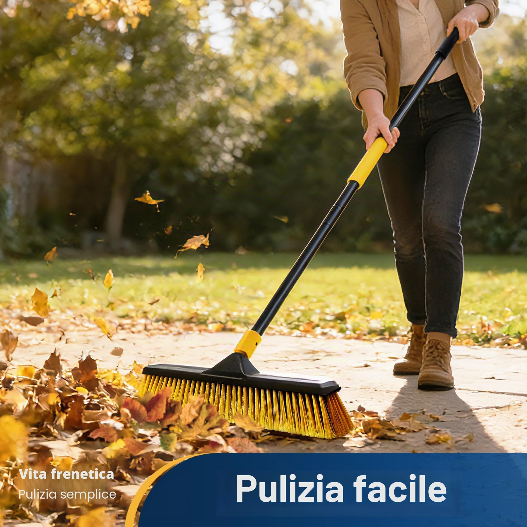 Yocada Scopa a spinta da 18 pollici per esterni, resistente scopa commerciale con setole rigide per la pulizia del patio, del garage, della pietra del legno, del pavimento di 165.9 cm di lunghezza
