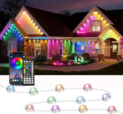Luces permanentes para exteriores, luces LED RGB de 500 pies con IP67 impermeable, control remoto de aplicación inteligente, sincronización de