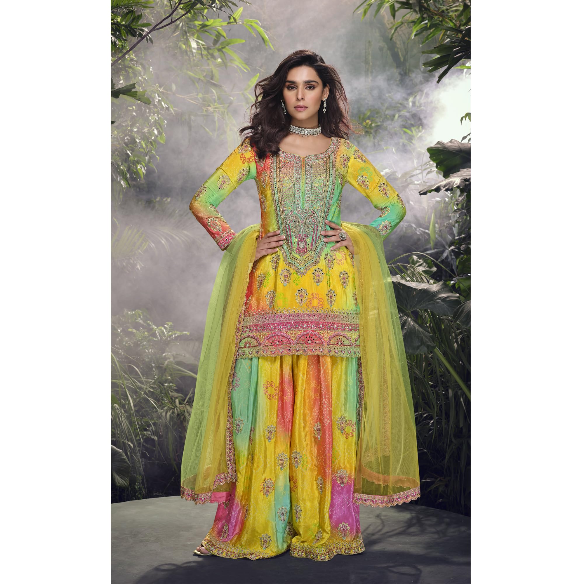 Stile Bollywood indiano pakistano splendide ragazze indossare cuciti Salwar Kameez Plazo Abiti